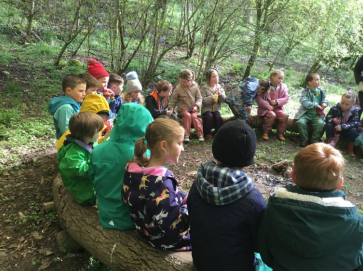 Outdoor circle time discussion at Bearse Farm
